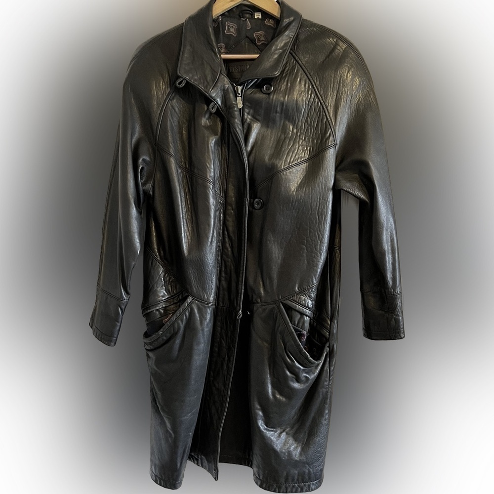 Vintage 80s Preston & York Leather Coat Black Oversized Design